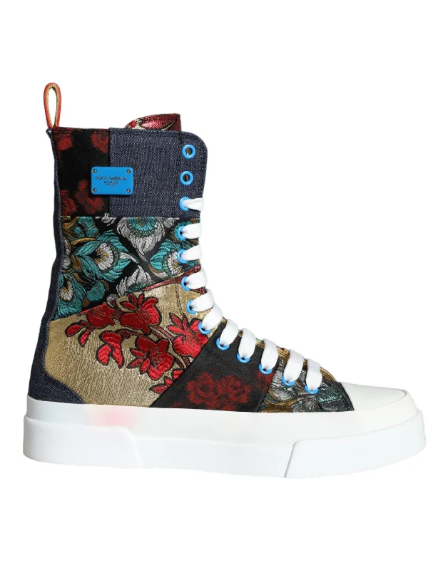 Seasonal Fashion Dolce & Gabbana multi Patchwork Logo High Top Sneakers Women's Shoes (Pre-Owned)