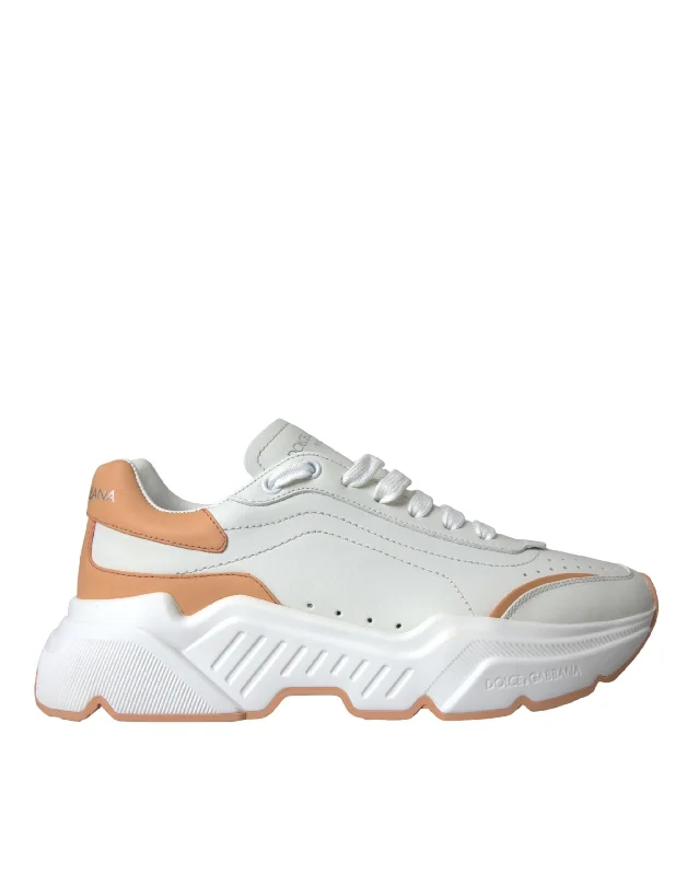 Pastel Styles Dolce & Gabbana  Peach DAYMASTER Leather Sneakers Women's Shoes