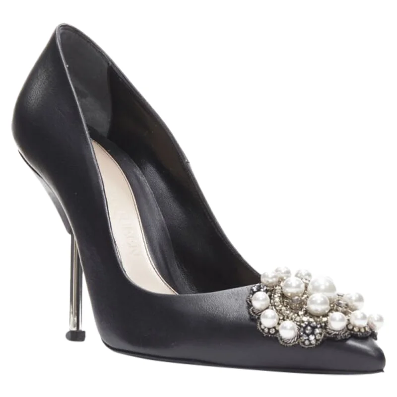 Sale Clearance Alexander McQueen black pearl metal embellished stiletto pumps