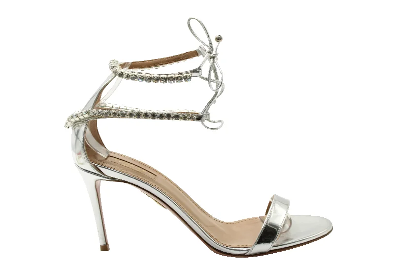 Comfortable Stretchy Shoes Aquazzura Crillon Sandals in Metallic Silver Leather