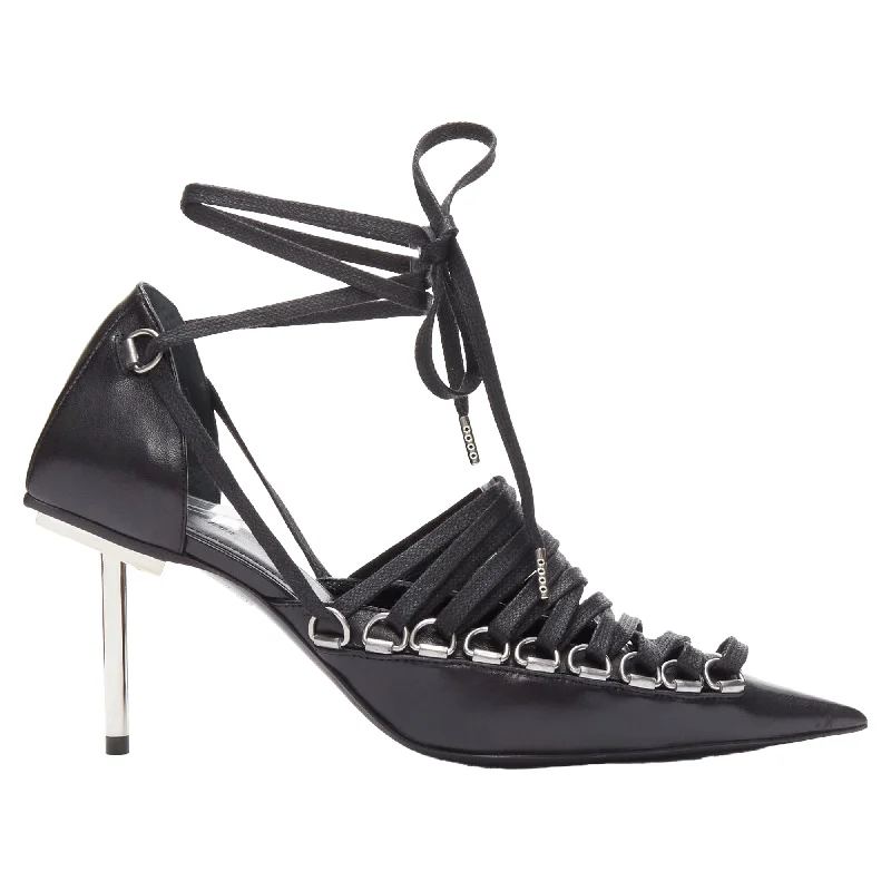 Chic Trend Collection Balenciaga corset leather silver buckles laced pump