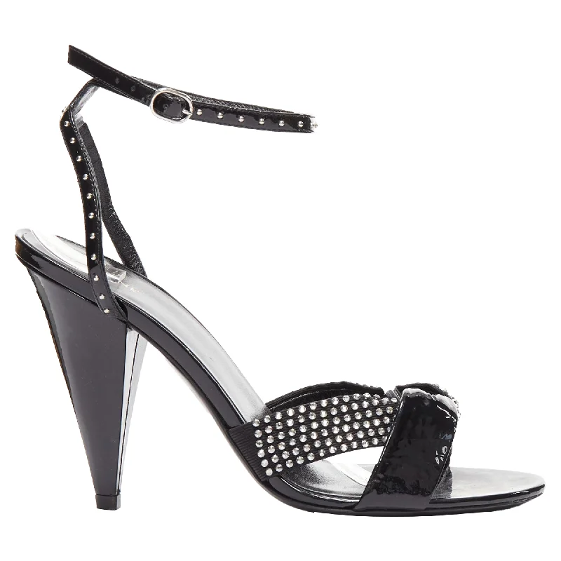 Stay Ahead In Style Celine Hedi Slimane patent leather silver crystals sandal heels