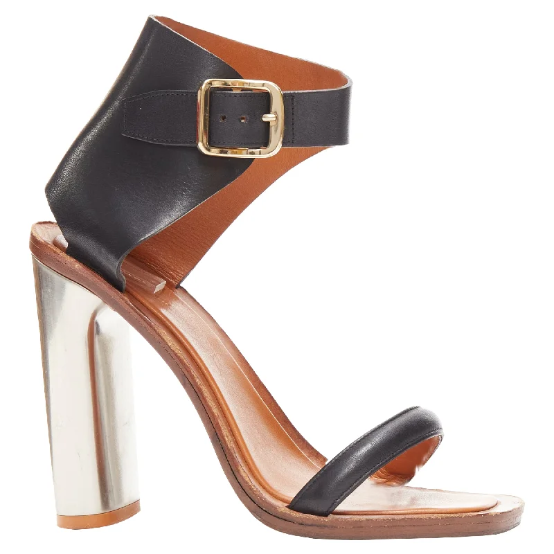 Timeless Elegance Redefined Celine Phoebe Philo Bam Bam open toe silver metal block heel sandal