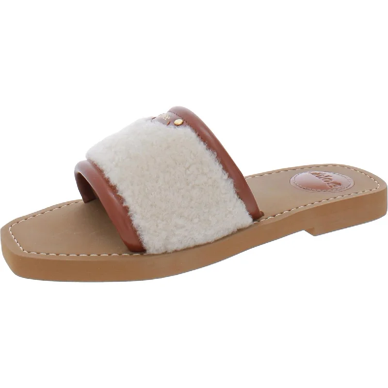 Avant-Garde Style Promotions Chloe Womens Woody Leather Lamb Fur Slide Sandals