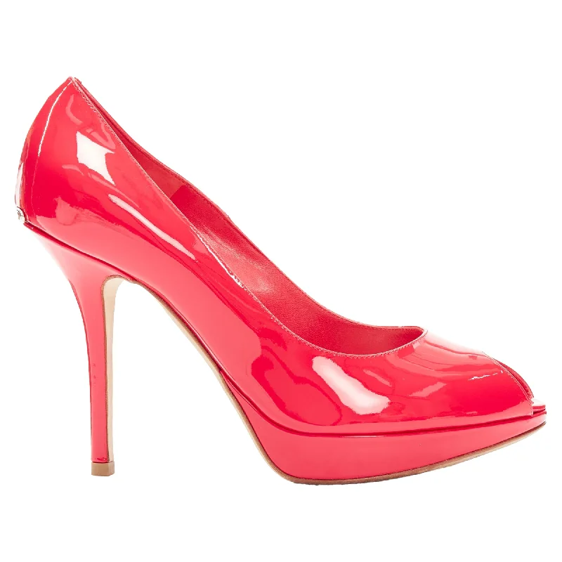 Style Redefined Christian Dior neon patent leather peep toe platform pumps