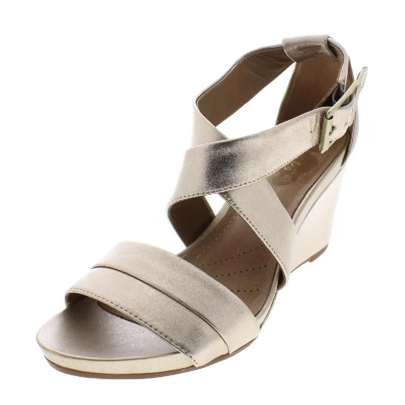 Travel-Friendly Footwear Promotion Clarks Womens Acina Newport Leather Open Toe Wedge Sandals