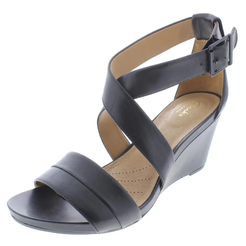 Non-Slip Shoes Clarks Womens Acina Newport Leather Open Toe Wedge Sandals