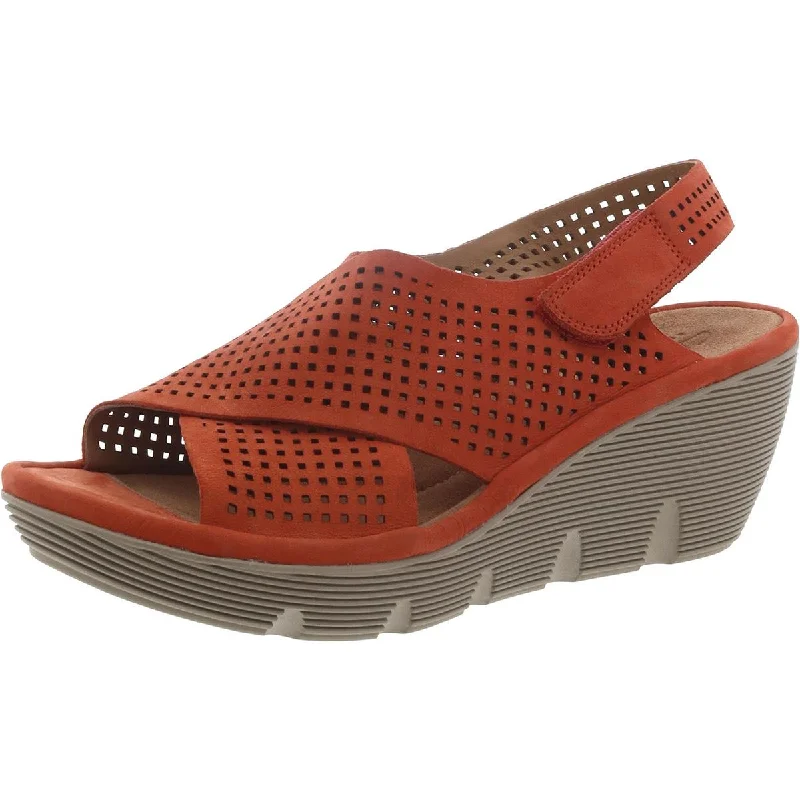 Essentials On Sale Clarks Womens Clarene Award Nubuck Perforated Wedge Sandals