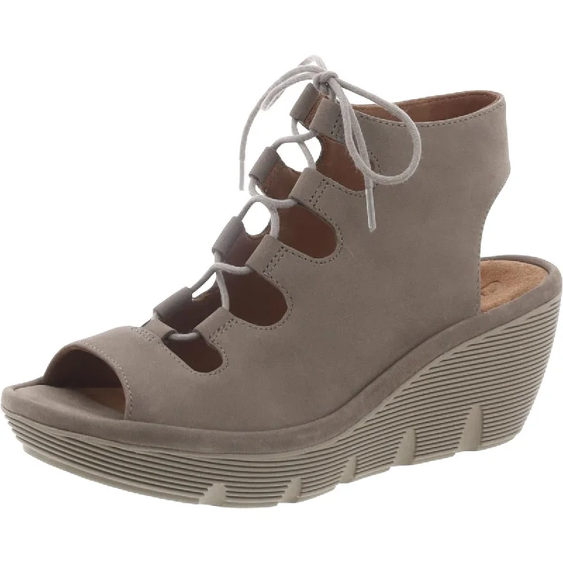 New Season Fashion Preview Sale Clarks Womens Clarene Grace Nubuck Tie-Up Wedge Sandals