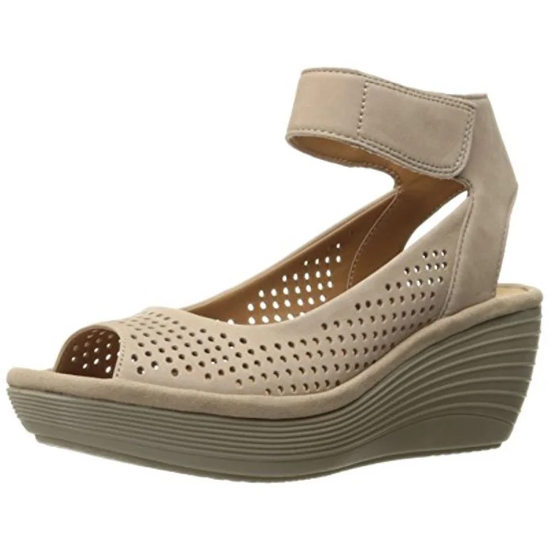 Comfortable Work Shoes Clarks Womens Reedly Salene Nubuck Perforated Wedge Sandals