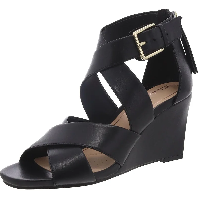 All-Day Comfort Shoes Sale Clarks Womens Ysabelle Jules Leather Ankle Strap Wedge Sandals