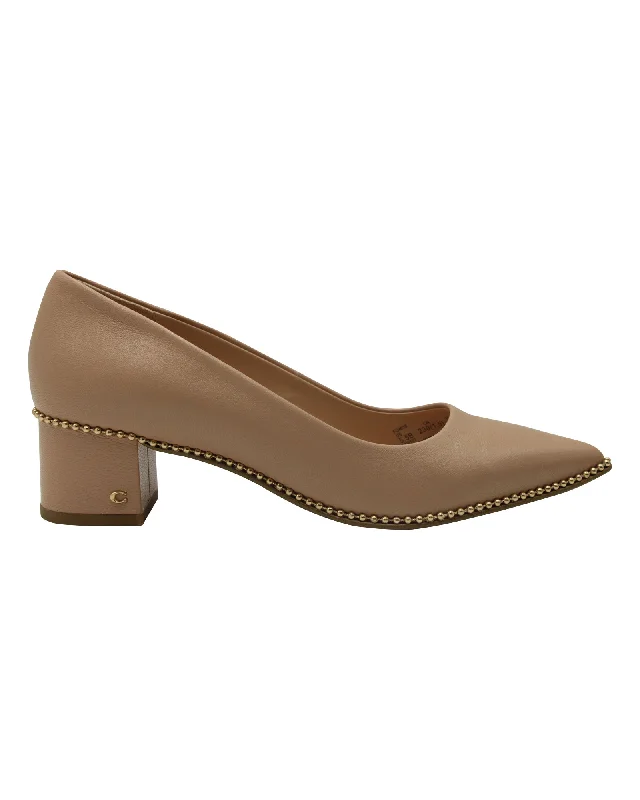 Contemporary Casual Footwear Coach Block Heel Willa Pumps in Beige Leather