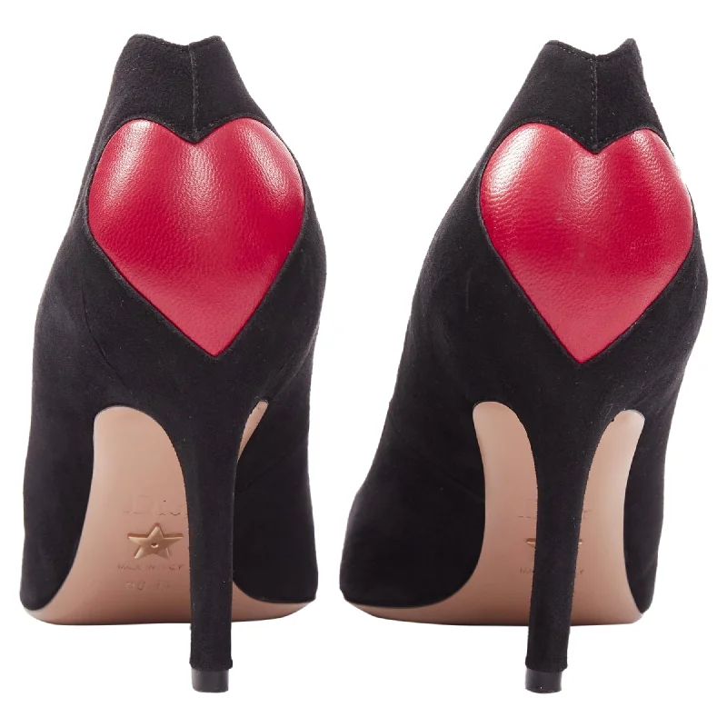 Trendy Pulse Dior Dioramour Leather Heart Suede Curved Heeled Pumps