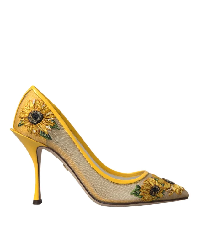 Modern Flat Shoes Offers Dolce & Gabbana  Sunflower Mesh Heels Pumps Women's Shoes