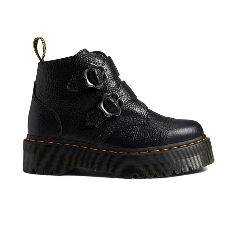 Chic Style Dr. Martens Women's Devon Quad Flower Buckle - Black Milled Nappa