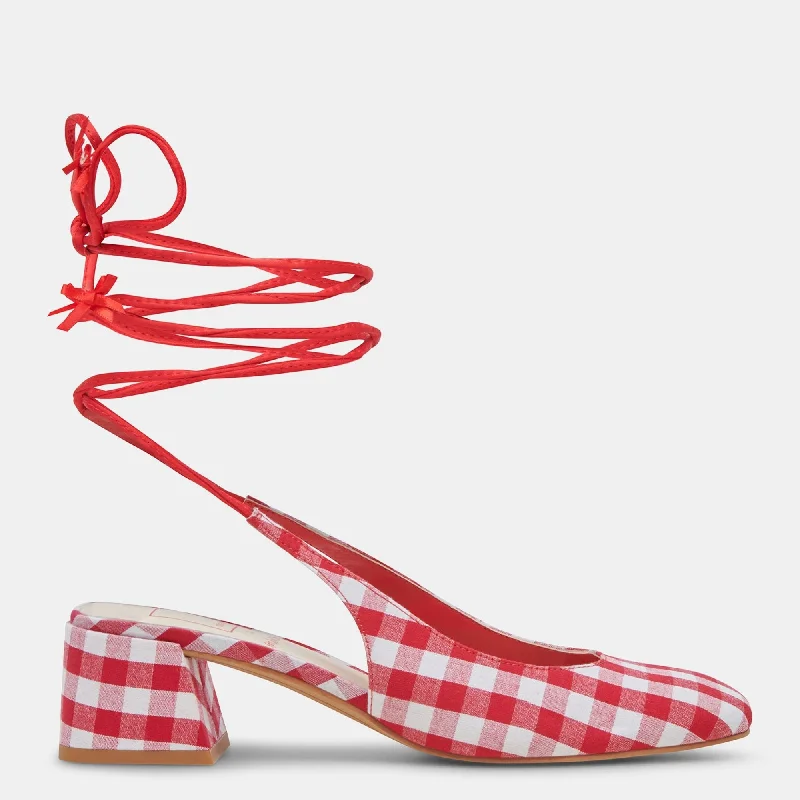 Chic & Modern Sales Elodie Heels White Red Gingham