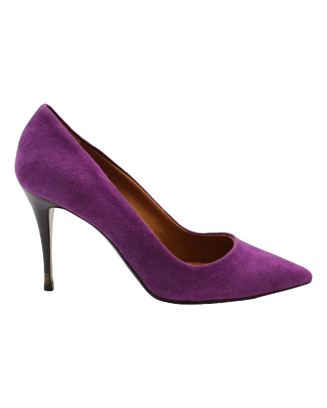 Comfortable Flat Feet Shoes Fendi Pointed Pumps in Purple Goat Suede