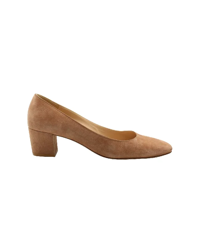 Street-Ready Casual Shoes Gianvito Rossi Block Heel Pumps in Brown Suede