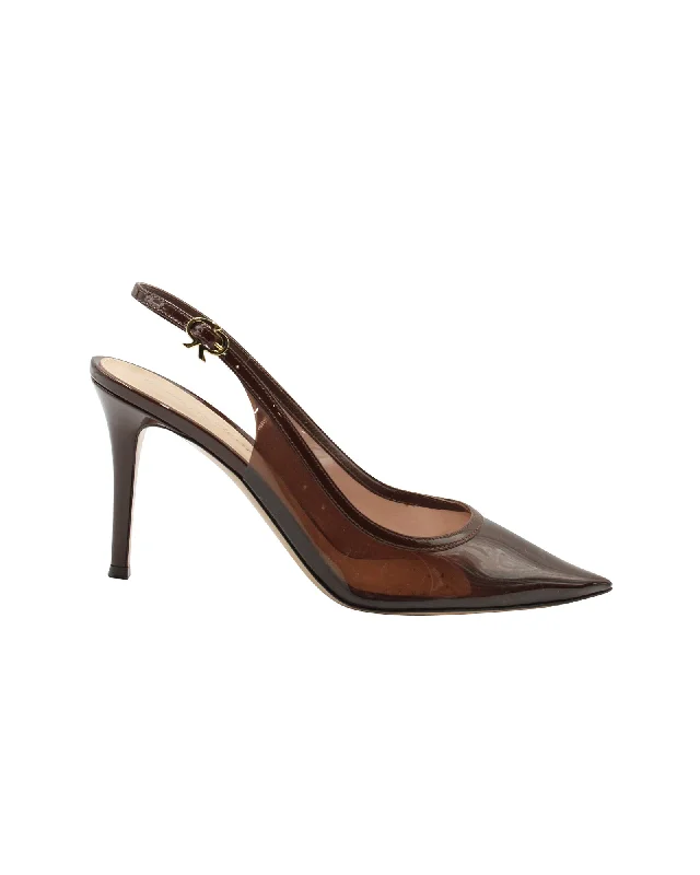 Trendy Outdoor Casual Shoes Gianvito Rossi Plexi 85 Slingback Pumps in Brown Leather-Trimmed PVC