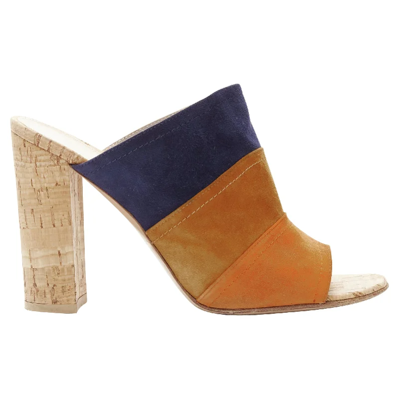 Dive Into Trendy Styles Gianvito Rossi suede leather color block cork mules