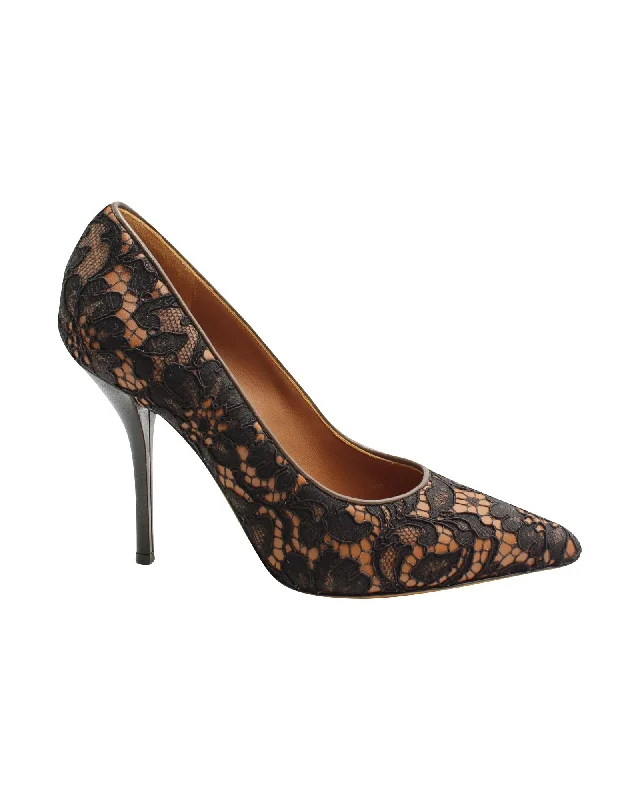 Comfortable Dress Shoes Givenchy Lace Pointed Toe Pumps in Brown Leather