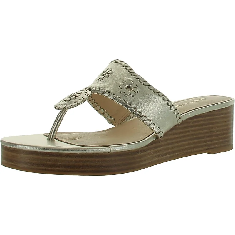 Affordable Luxury Fashion Jack Rogers Womens Jacks Mid Stacked Leather Metallic Wedge Sandals