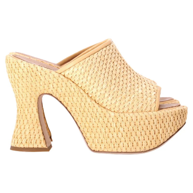 Women's Flexible Sole Shoes Loewe x Paula's Ibiza Platform Slip-On Chunky Heels in Brown Raffia