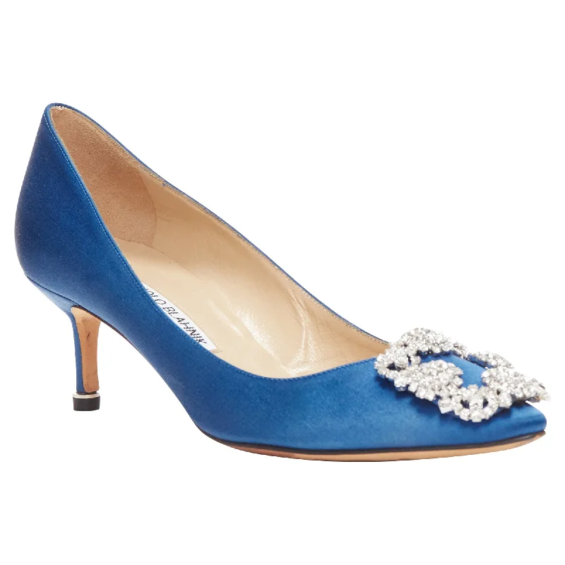 Embrace New Fashion Manolo Blahnik Hangisi 50 Satin Crystal Buckle Teacup Heeled Pumps