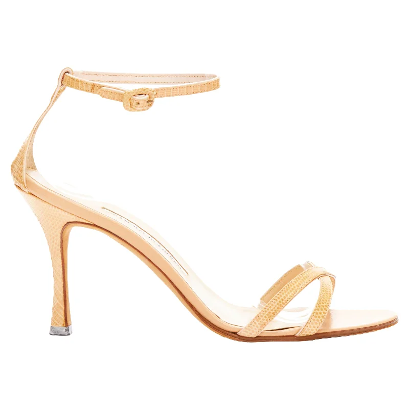 End-Of-Season Clearance Manolo Blahnik nude scaled leather minimal strappy sandals