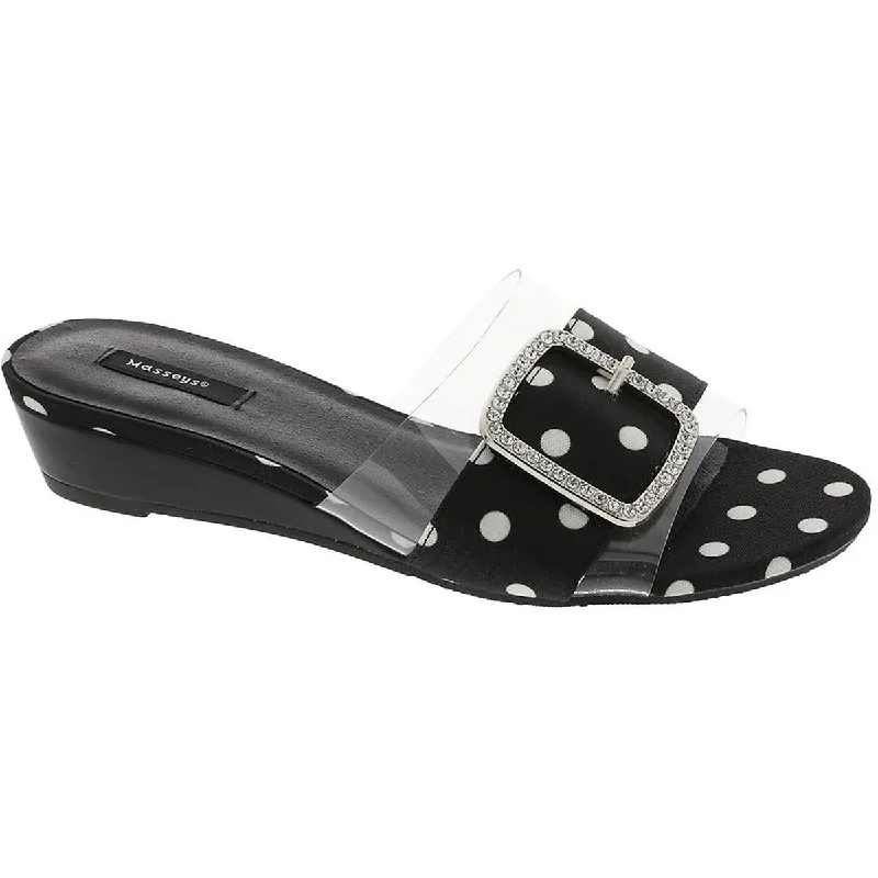 Trend Forward Threads Masseys Womens Milan Polka Dot Embellished Slide Sandals