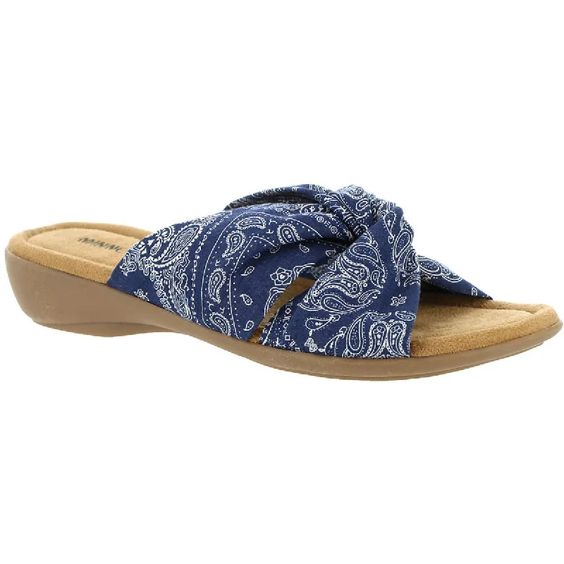 Breathable Flats Offers Minnetonka Womens Sarong Knot-Front Knit Slide Sandals