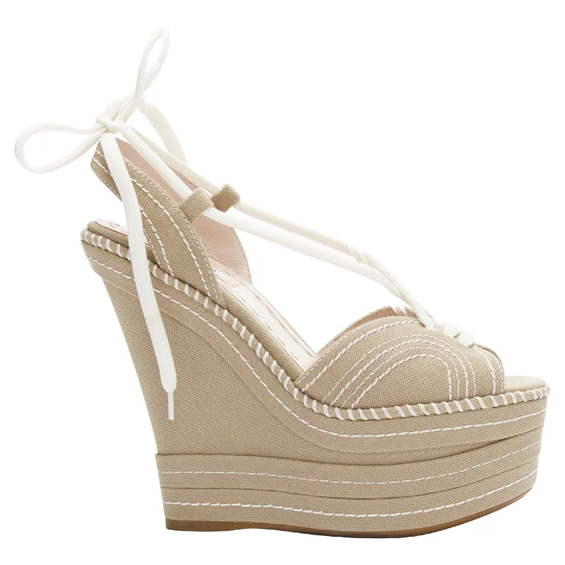 Sale For Women Miu Miu canvas topstitch rope wedge platform