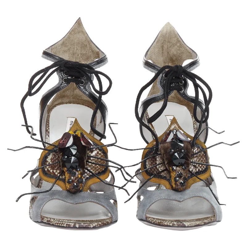 Modern Casual Shoes Miu Miu Runway Spider embellished leather heeled sandals