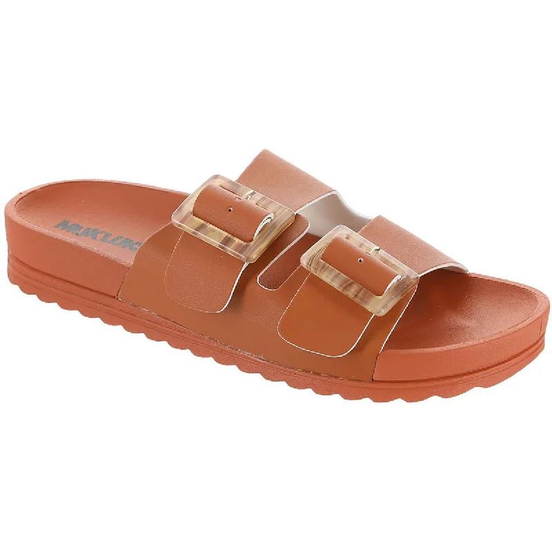 Fashion Frontiers Muk Luks Womens Grand Cayman 2.0 Faux Leather Buckle Slide Sandals