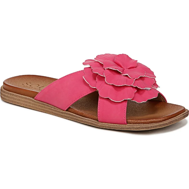 Don't Miss Out SOUL Naturalizer Womens Joyful Faux Leather Flower Slide Sandals