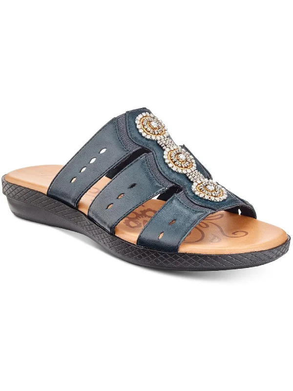 Bold Fashion Sales Nori Womens Faux Leather Embellished Slide Sandals