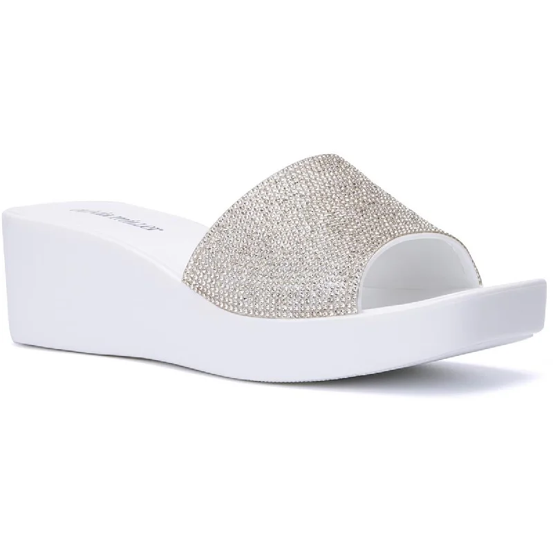 Vintage-Inspired Shoes Deal Olivia Miller Womens Wendy Embellished Slip-On Wedge Sandals