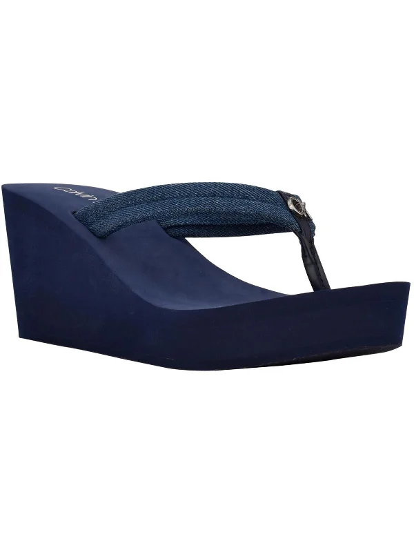 Casual Slip-Ons Promotion ROBYN2 Womens Denim Strap Slide  On Wedge Sandals