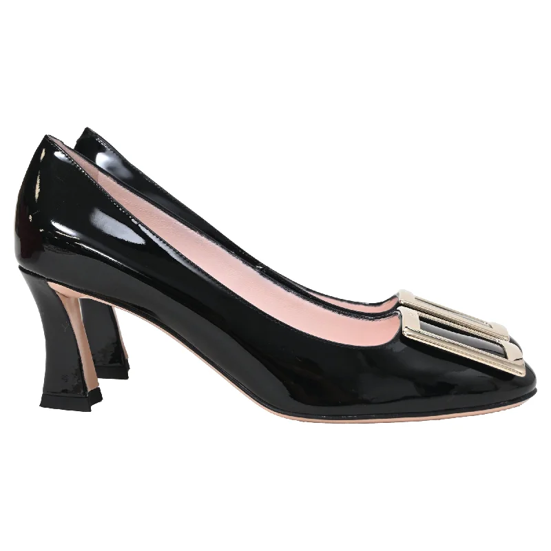 Women's Effortless Slip-Ons Roger Vivier Trompette Buckle Pumps in Black Patent Leather