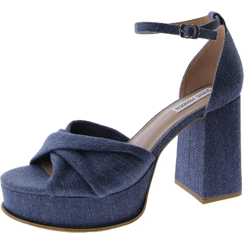 Glamorous Fashion Offers Solve Womens Denim Ankle Strap Platform Heels