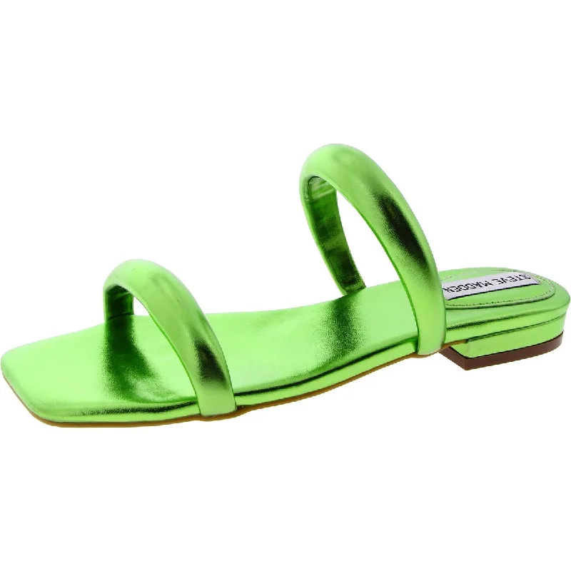 Latest Fashion Steve Madden Womens Alexander Faux Leather Metallic Slide Sandals