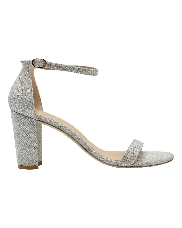 Fashionable Everyday Shoes Stuart Weitzman Nearly Nude Glitter Open-toe Sandals in Silver Polyester