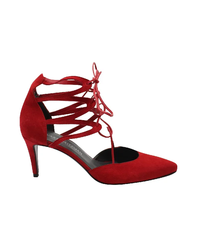 Comfortable Outdoor Shoes Stuart Weitzman Strappy Pumps in Red Suede