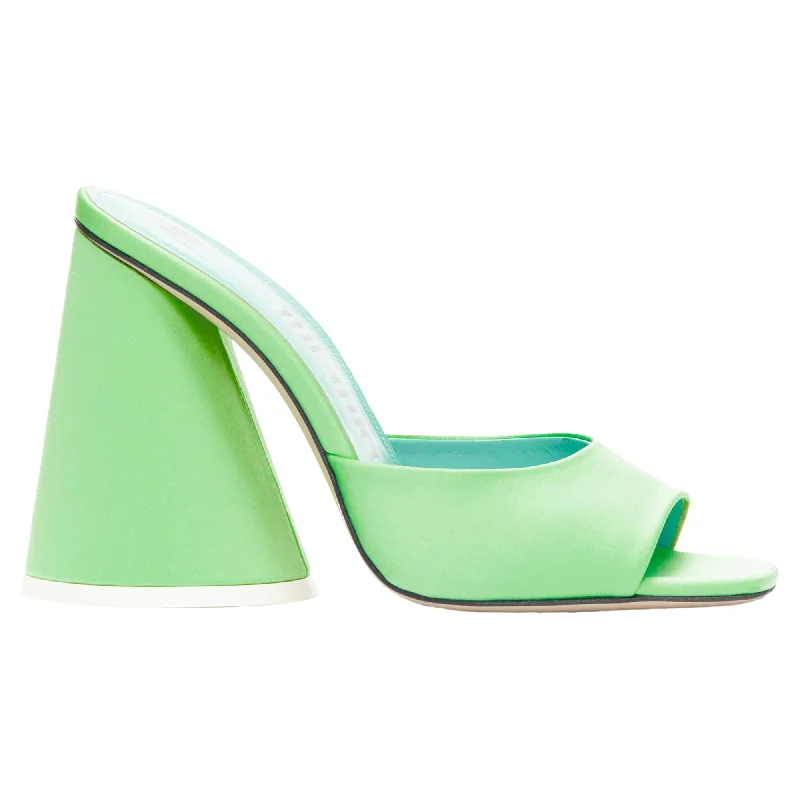 Stylish Basics The Attico Luz mint satin sculptural cone heel open toe mule