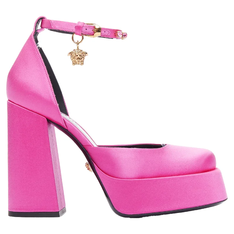 Women's Fashion-Forward Flats Versace Aevitas 120 Pink Paradise Satin Crystal Medusa Platform