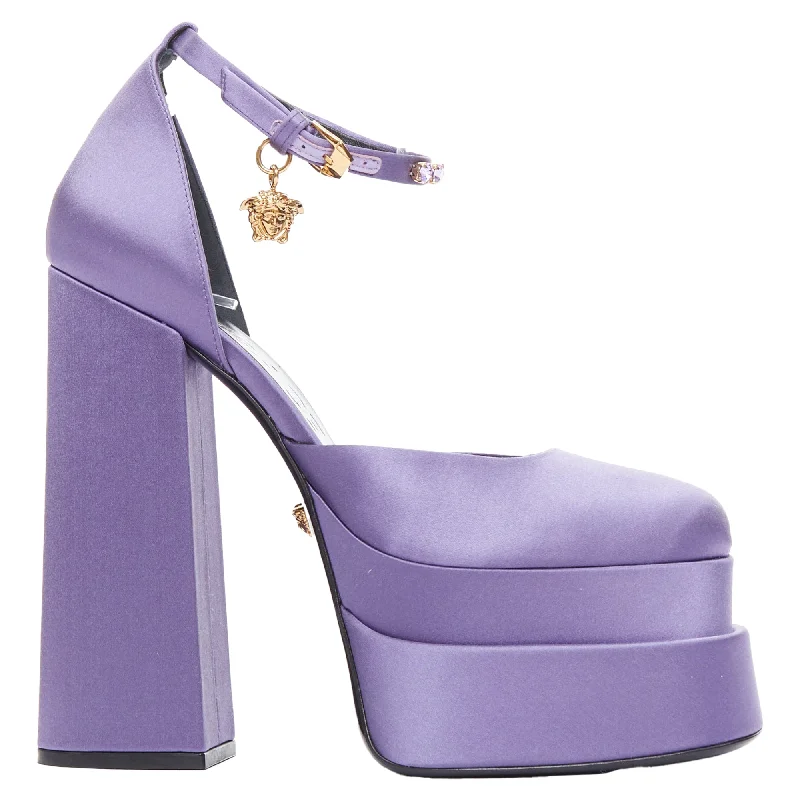 Lightweight Shoes Versace Aevitas Lilac Satin Gold Crystal Medusa Platform