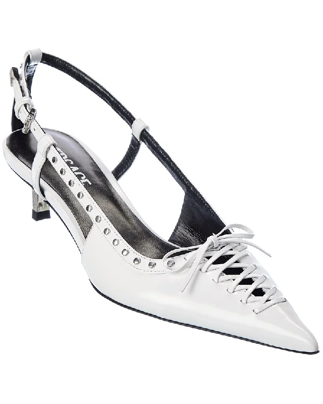 Flirty Fashion Discounts Versace Laced Pin-Point Leather Slingback Pump