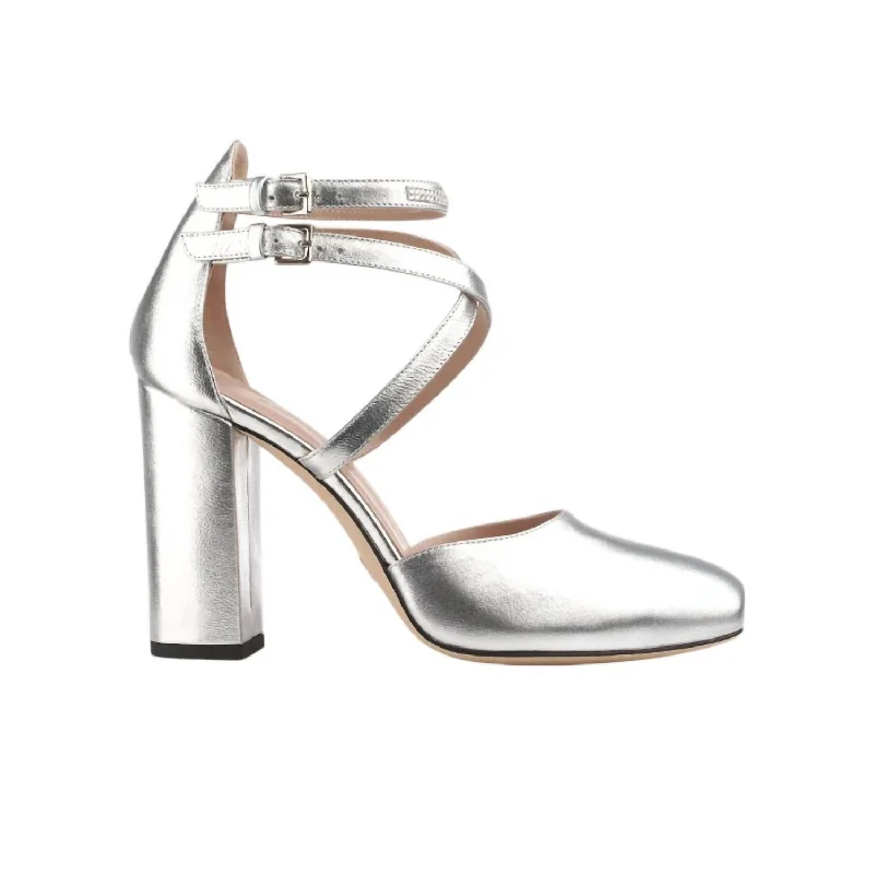 Bold Fashion Boots Sale Women's Mary Jane Babies Square Heel Shoes In Metallic Silver