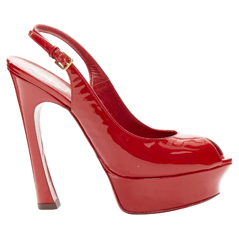 Trend Leading Collection Yves Saint Laurent patent peep toe platform slingback heels