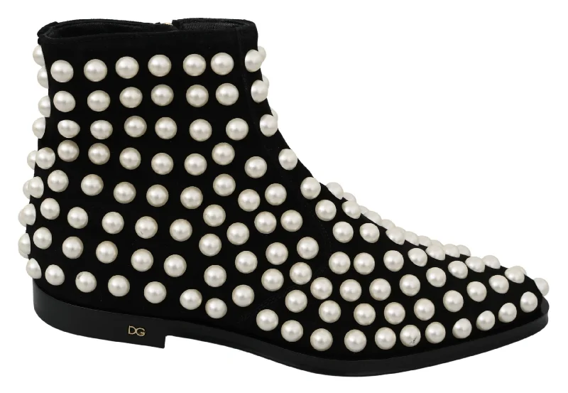 Top Brand Discounts Dolce & Gabbana Chic  Suede Ankle Boots with Women's Pearls